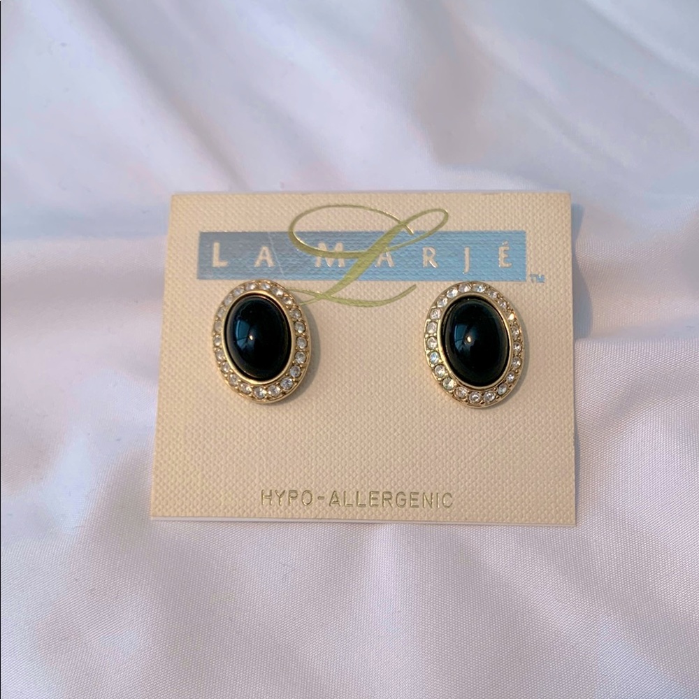 NWT Vintage Women's Black & Gold Hypo-Allergenic Costume Stud Earrings